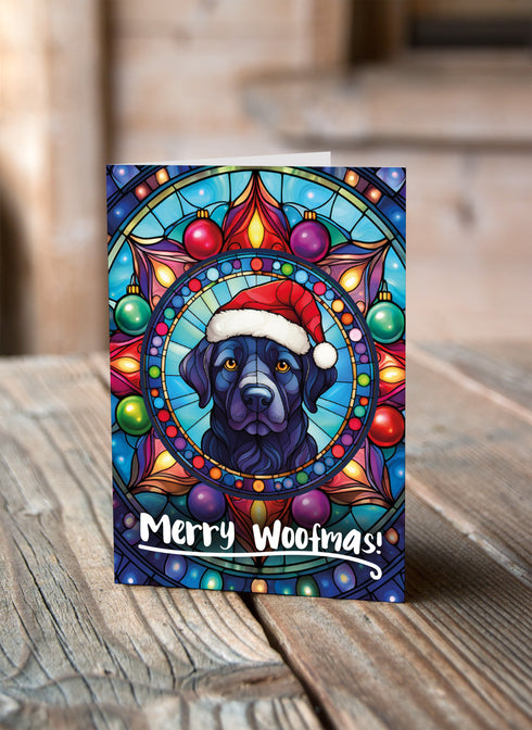 Labrador Black in a Santa Hat Christmas Card